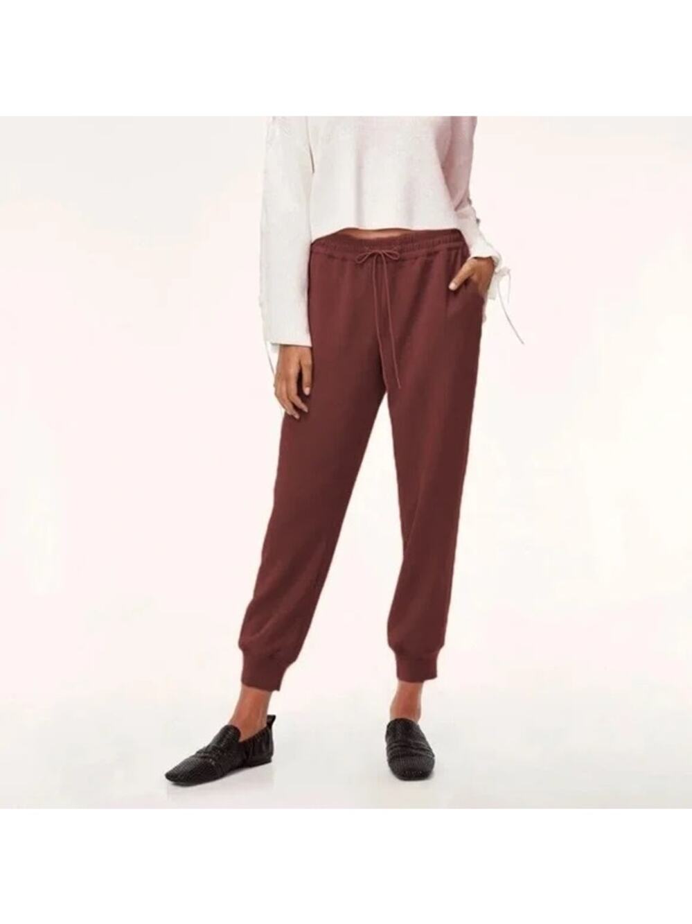 Aritzia Wilfred Mid-Rise Buffon Crepe Pull On Drape Jogger Pant In Rust Size XS
